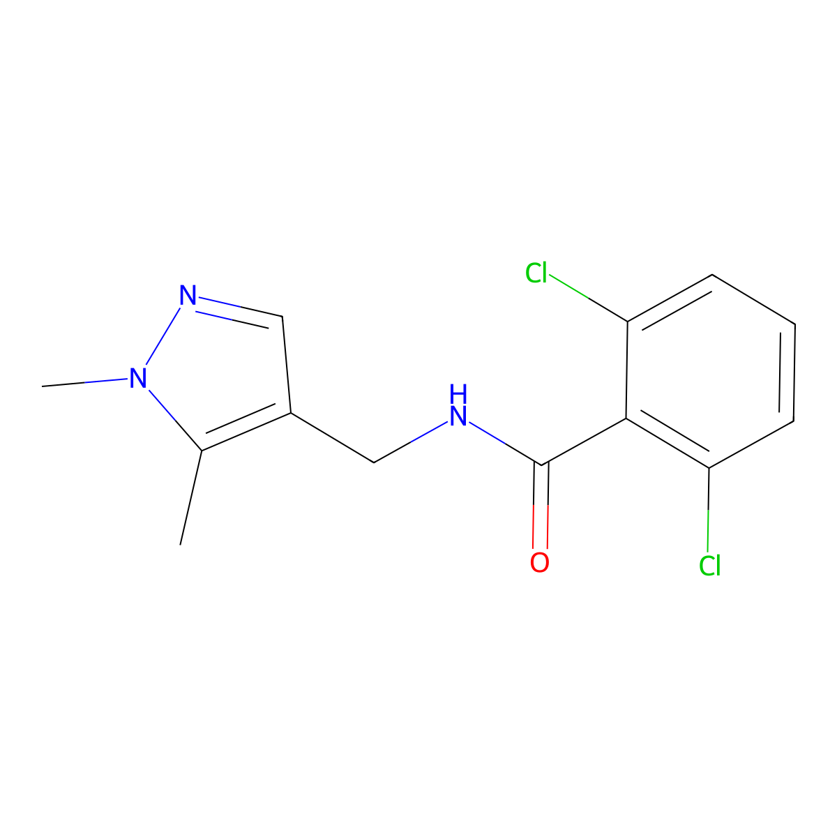 2,6-dichloro-N-[(1,5-dimethylpyrazol-4-yl)methyl]benzamide molecular structure, CAS 514855-69-7