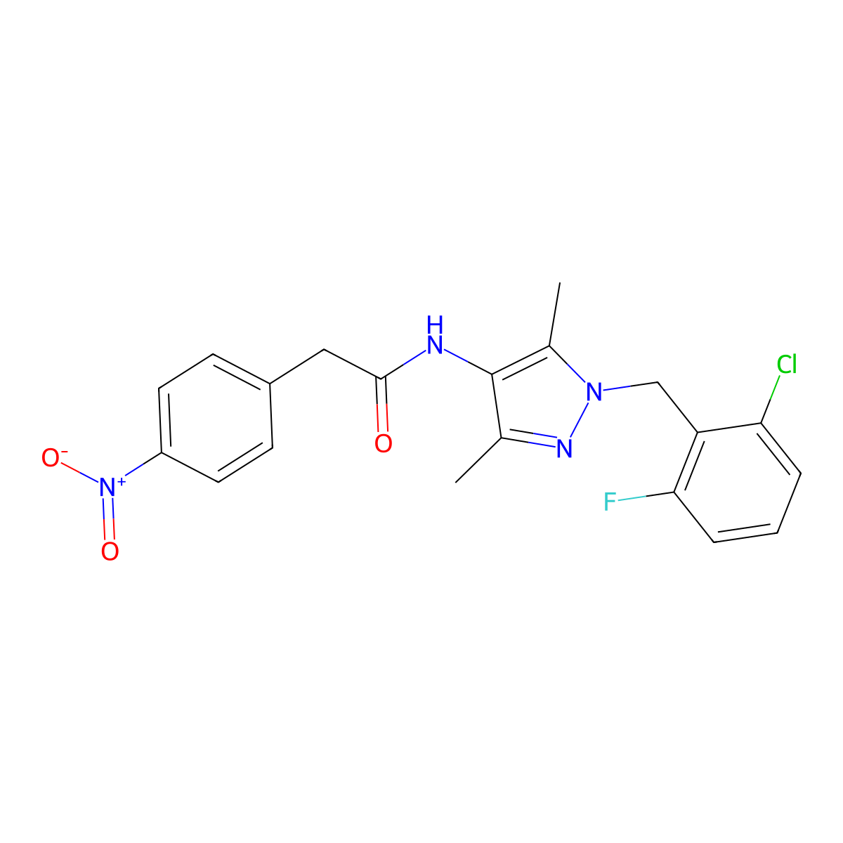 N-[1-[(2-chloro-6-fluorophenyl)methyl]-3,5-dimethylpyrazol-4-yl]-2-(4-nitrophenyl)acetamide molecular structure, CAS 514855-71-1