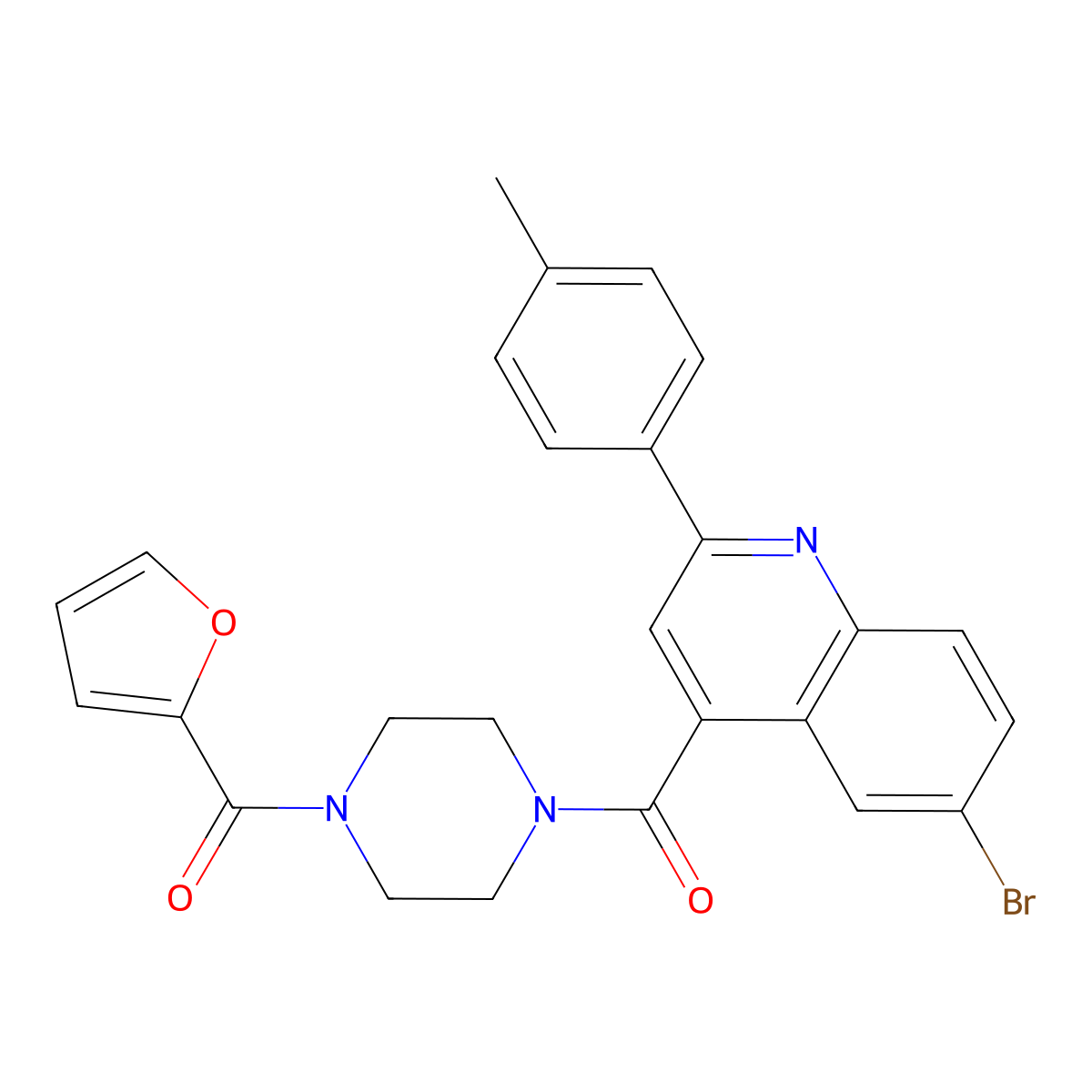 [4-[6-Bromo-2-(4-methylphenyl)quinoline-4-carbonyl]piperazin-1-yl]-(furan-2-yl)methanone molecular structure, CAS 514855-72-2