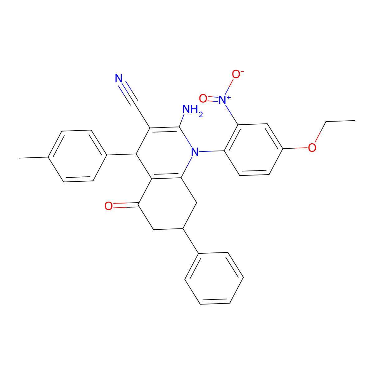 2-Amino-1-{4-ethoxy-2-nitrophenyl}-4-(4-methylphenyl)-5-oxo-7-phenyl-1,4,5,6,7,8-hexahydroquinoline-3-carbonitrile molecular structure, CAS 514855-86-8