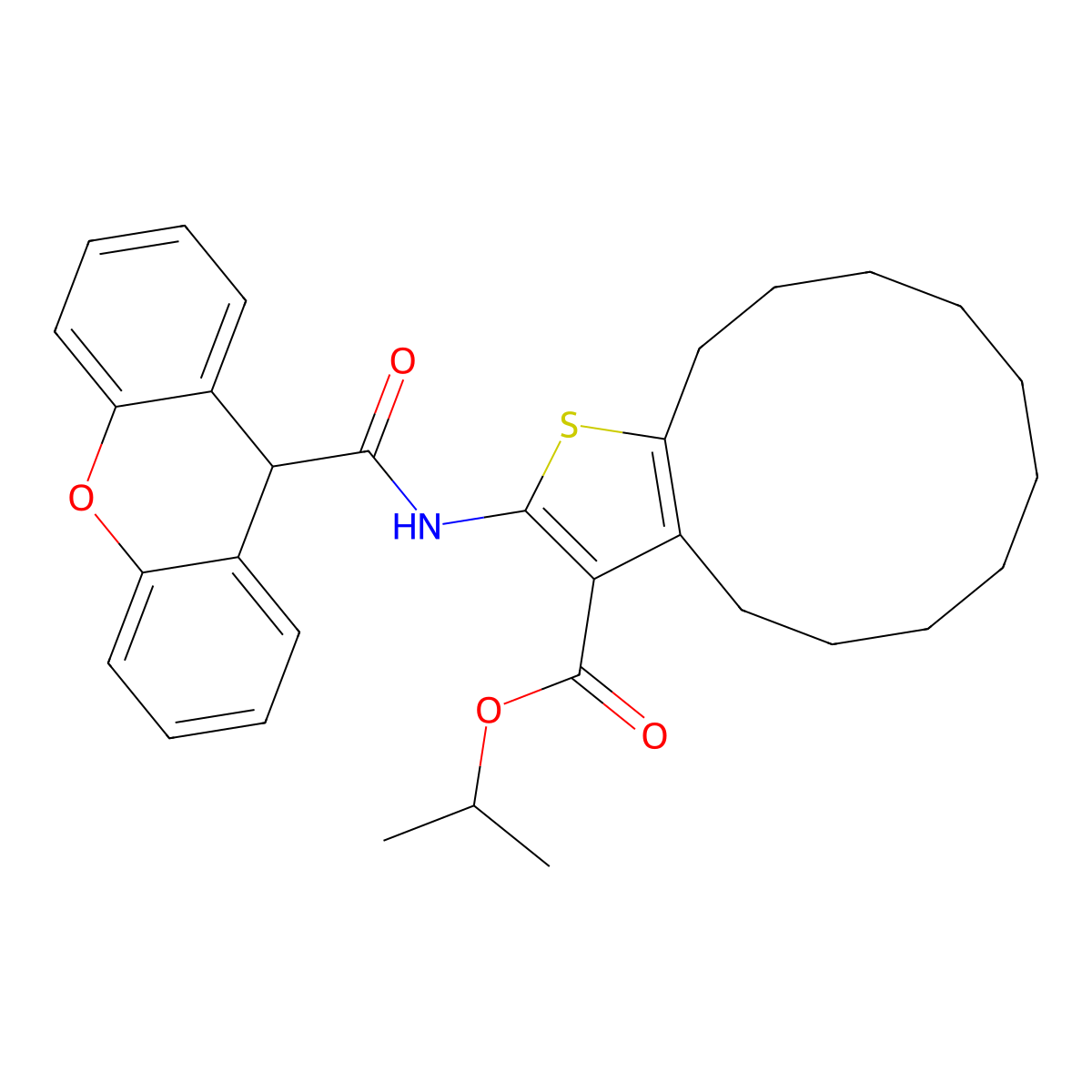 isopropyl 2-[(9H-xanthen-9-ylcarbonyl)amino]-4,5,6,7,8,9,10,11,12,13-decahydrocyclododeca[b]thiophene-3-carboxylate molecular structure, CAS 514855-93-7