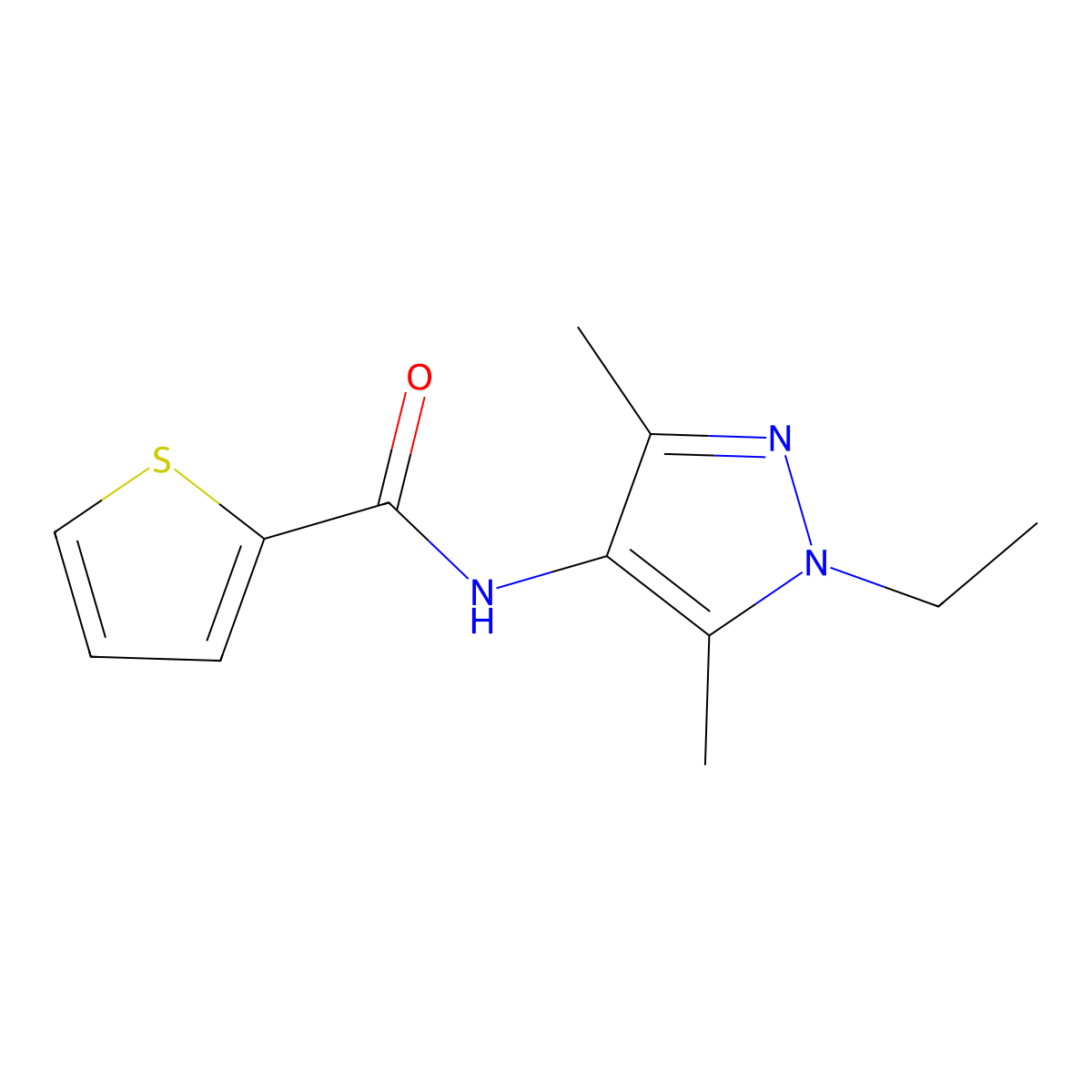N-(1-ethyl-3,5-dimethyl-1H-pyrazol-4-yl)thiophene-2-carboxamide molecular structure, CAS 514855-99-3