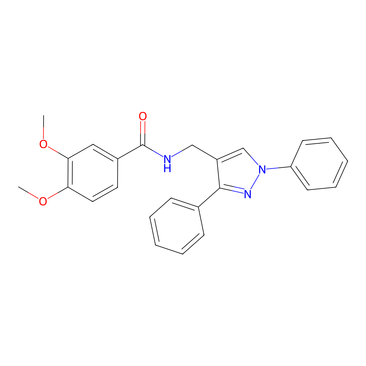 N-[(1,3-diphenyl-1H-pyrazol-4-yl)methyl]-3,4-dimethoxybenzamide molecular structure, CAS 514856-14-5