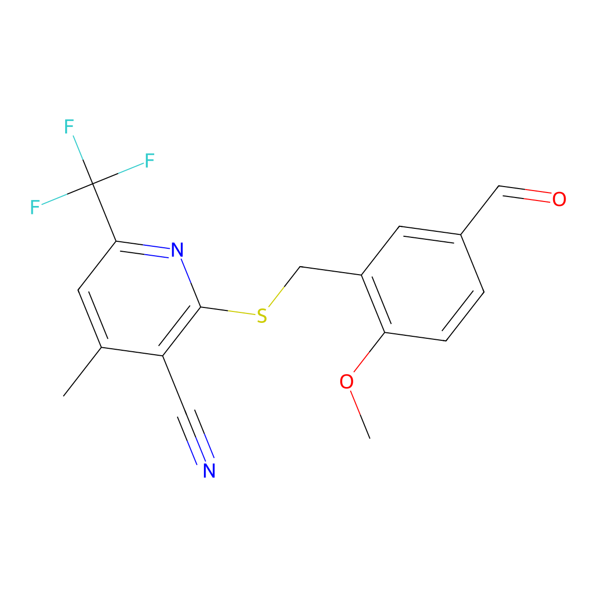 2-[(5-Formyl-2-methoxybenzyl)thio]-4-methyl-6-(trifluoromethyl)nicotinonitrile molecular structure, CAS 514856-37-2