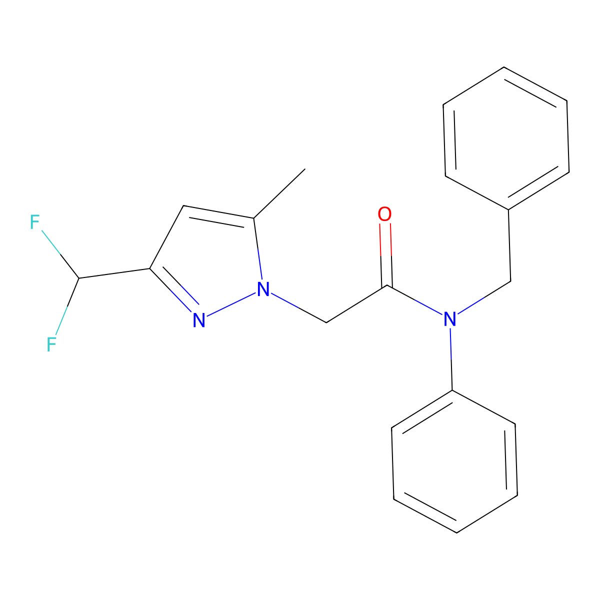 1H-Pyrazole-1-acetamide, 3-(difluoromethyl)-5-methyl-N-phenyl-N-(phenylmethyl)- molecular structure, CAS 514856-38-3