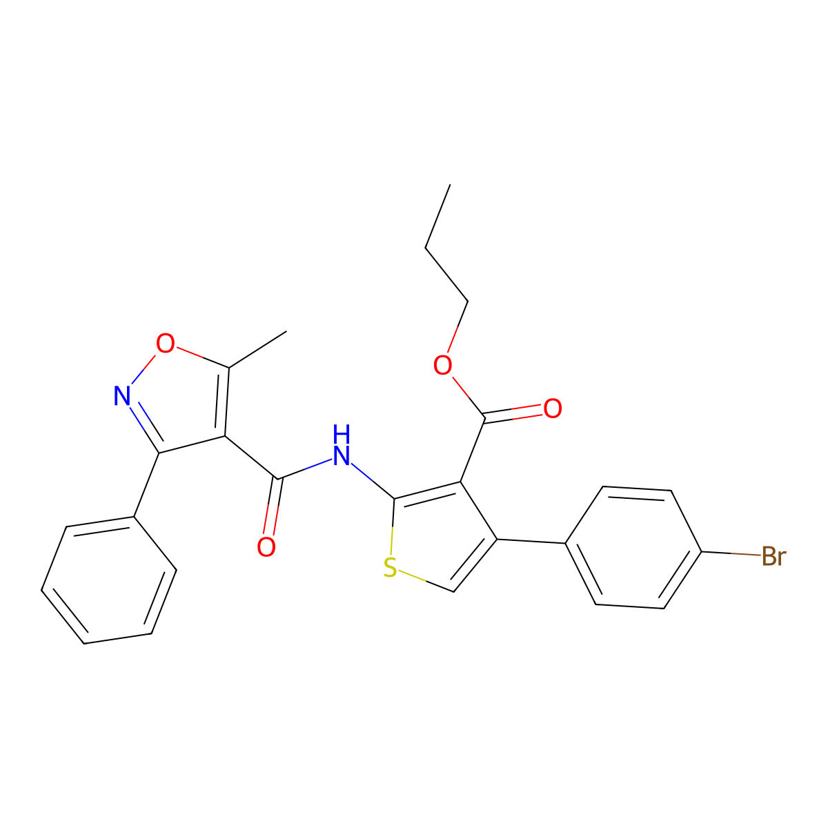 Propyl 4-(4-bromophenyl)-2-{[(5-methyl-3-phenylisoxazol-4-yl)carbonyl]amino}thiophene-3-carboxylate molecular structure, CAS 514856-43-0