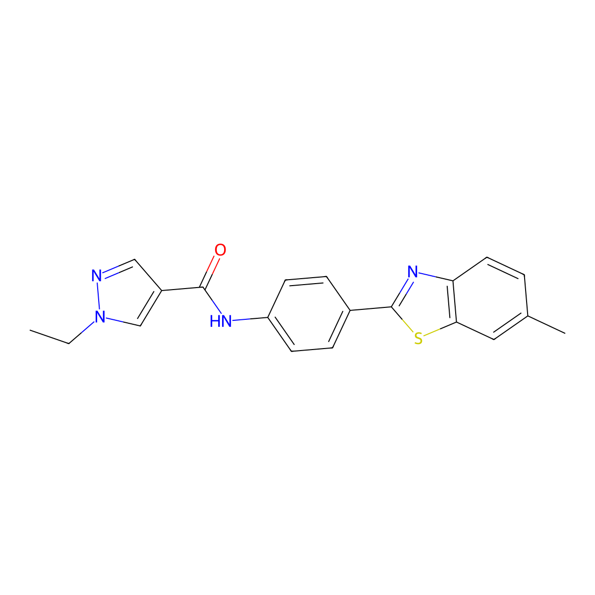 1-ethyl-N-[4-(6-methyl-1,3-benzothiazol-2-yl)phenyl]-1H-pyrazole-4-carboxamide molecular structure, CAS 514856-73-6