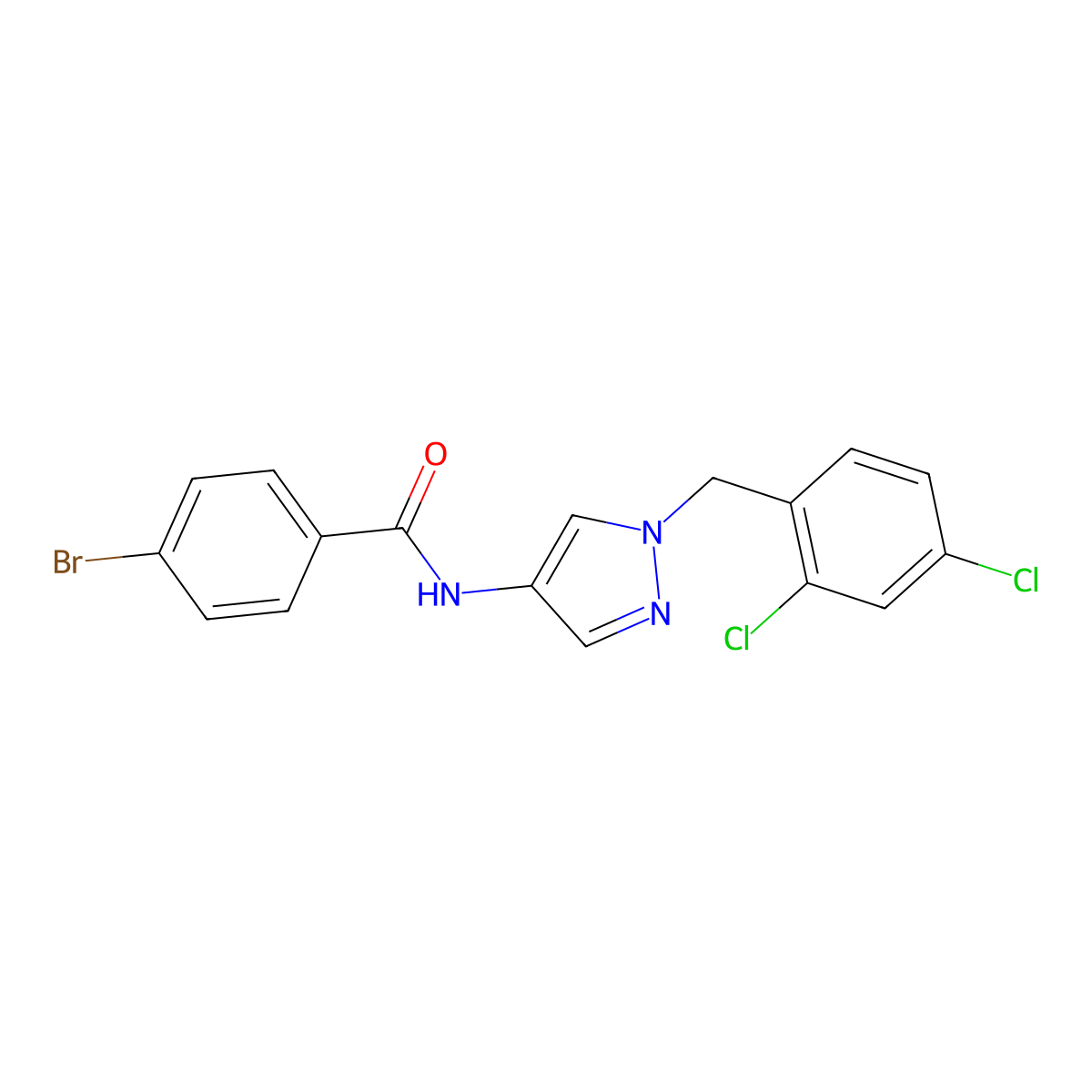 4-bromo-N-[1-[(2,4-dichlorophenyl)methyl]pyrazol-4-yl]benzamide molecular structure, CAS 514856-84-9