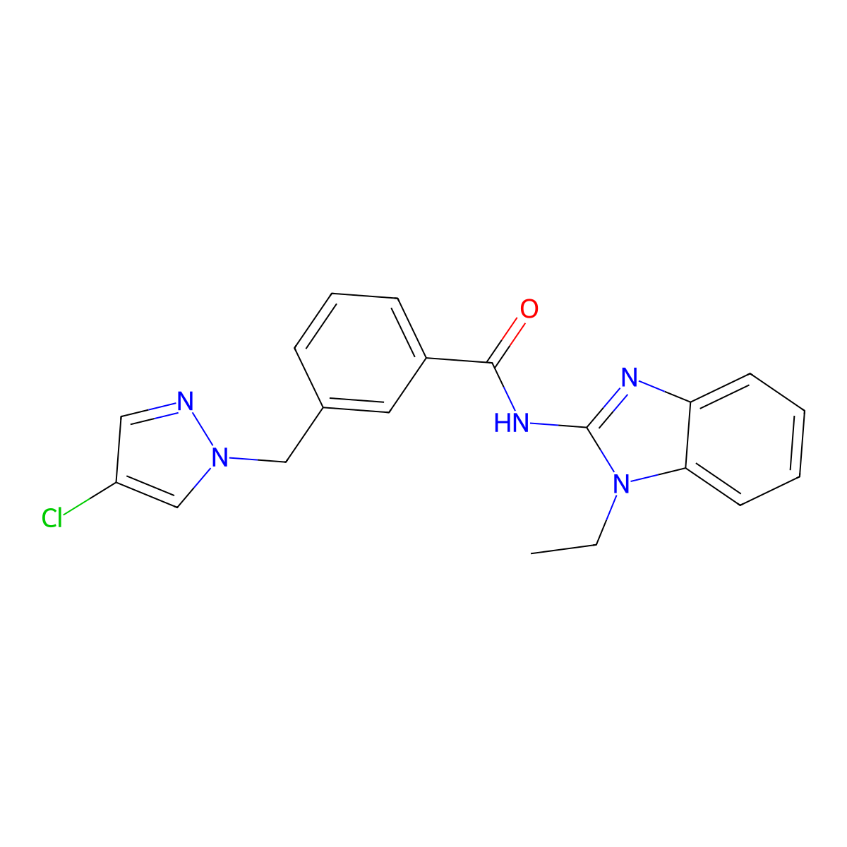 3-[(4-chloropyrazol-1-yl)methyl]-N-(1-ethylbenzimidazol-2-yl)benzamide molecular structure, CAS 514856-92-9
