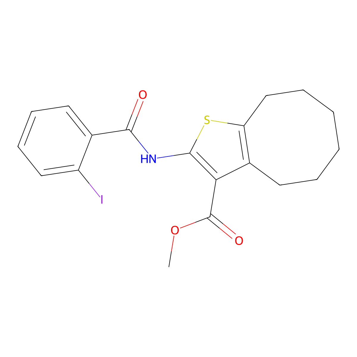 Methyl 2-[(2-iodobenzoyl)amino]-4,5,6,7,8,9-hexahydrocycloocta[b]thiophene-3-carboxylate molecular structure, CAS 514856-94-1