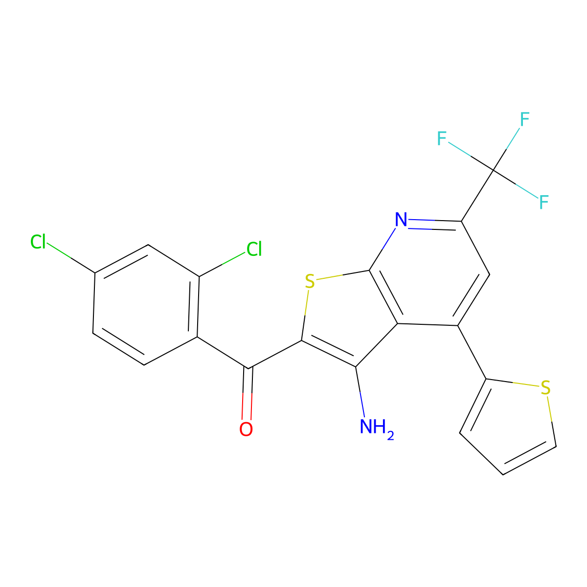 [3-Amino-4-(2-thienyl)-6-(trifluoromethyl)thieno[2,3-b]pyridin-2-yl](2,4-dichlorophenyl)methanone molecular structure, CAS 514857-00-2