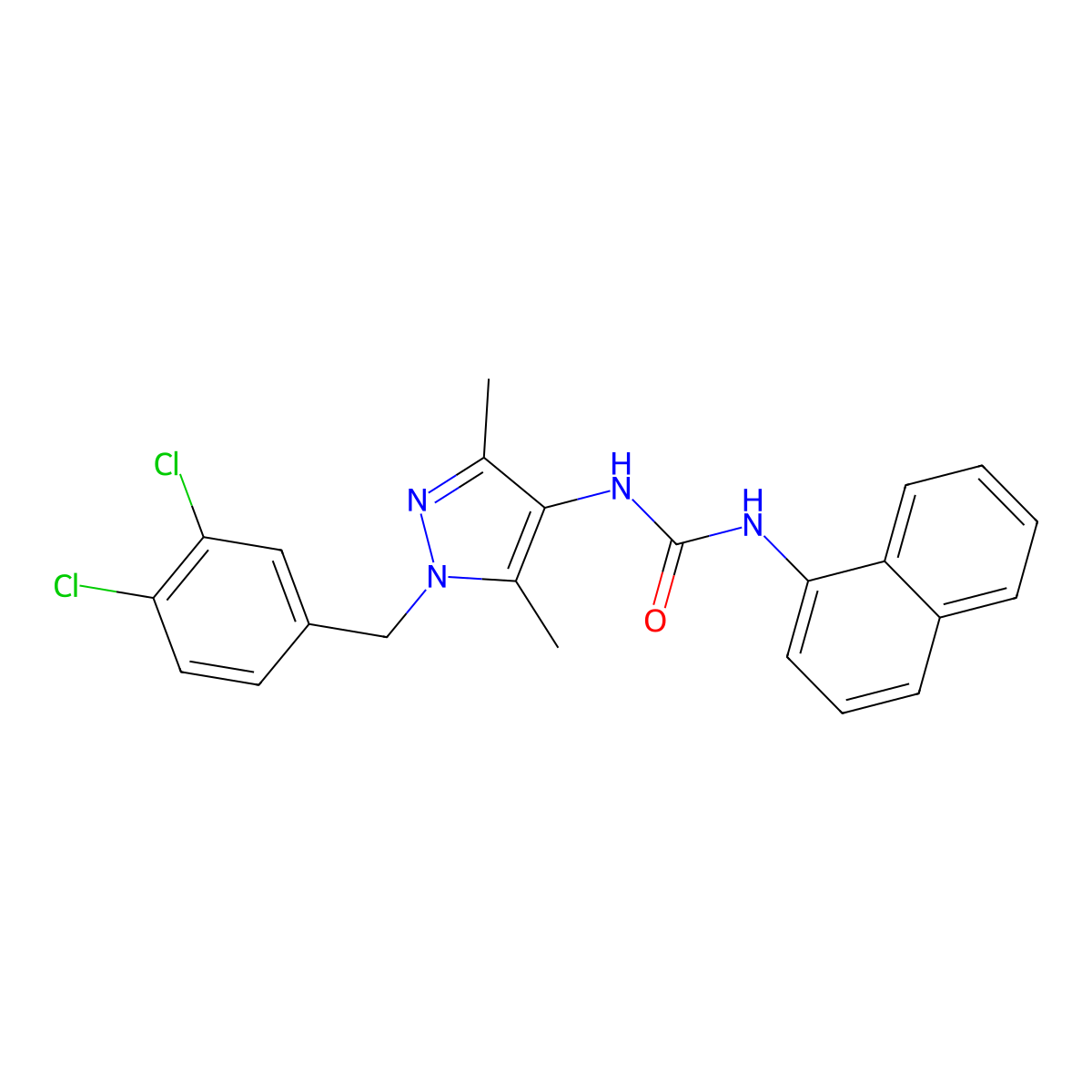 1-[1-[(3,4-Dichlorophenyl)methyl]-3,5-dimethylpyrazol-4-yl]-3-naphthalen-1-ylurea molecular structure, CAS 514857-05-7