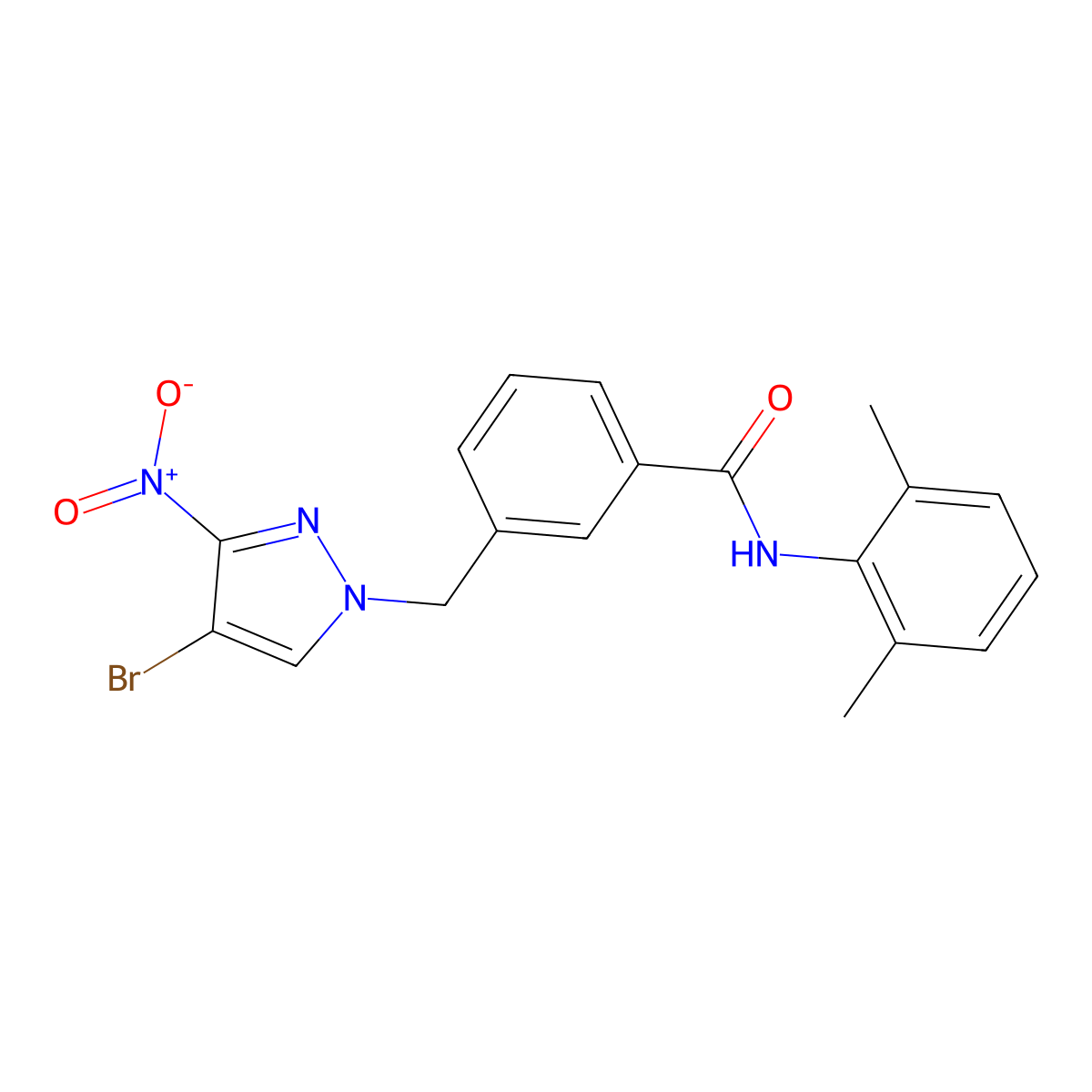 3-[(4-bromo-3-nitropyrazol-1-yl)methyl]-N-(2,6-dimethylphenyl)benzamide molecular structure, CAS 514857-06-8