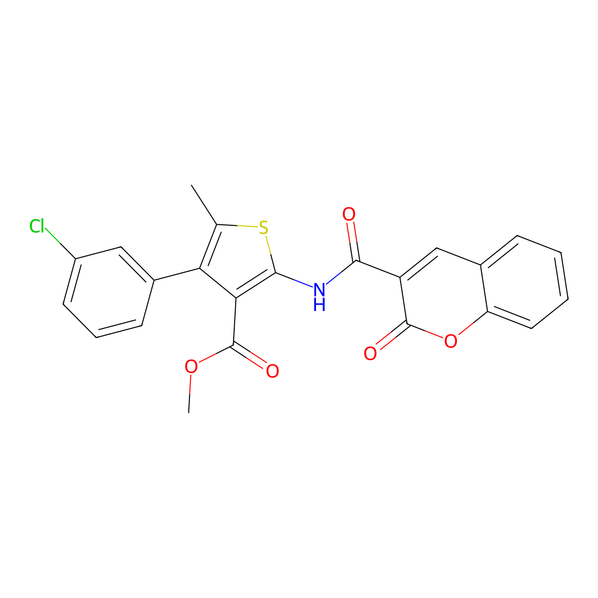 Methyl 4-(3-chlorophenyl)-5-methyl-2-[(2-oxochromene-3-carbonyl)amino]thiophene-3-carboxylate molecular structure, CAS 514857-08-0