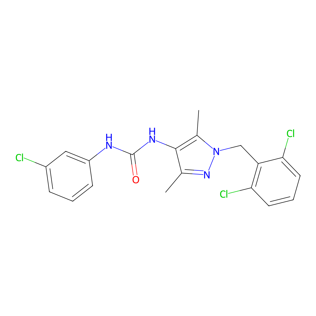 1-(3-Chlorophenyl)-3-[1-[(2,6-dichlorophenyl)methyl]-3,5-dimethylpyrazol-4-yl]urea molecular structure, CAS 514857-15-9