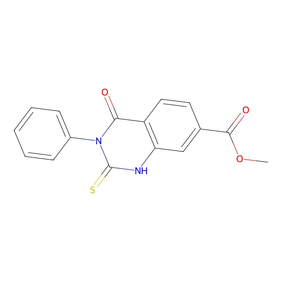Methyl 4-oxo-3-phenyl-2-sulfanyl-3,4-dihydroquinazoline-7-carboxylate molecular structure, CAS 514857-29-5