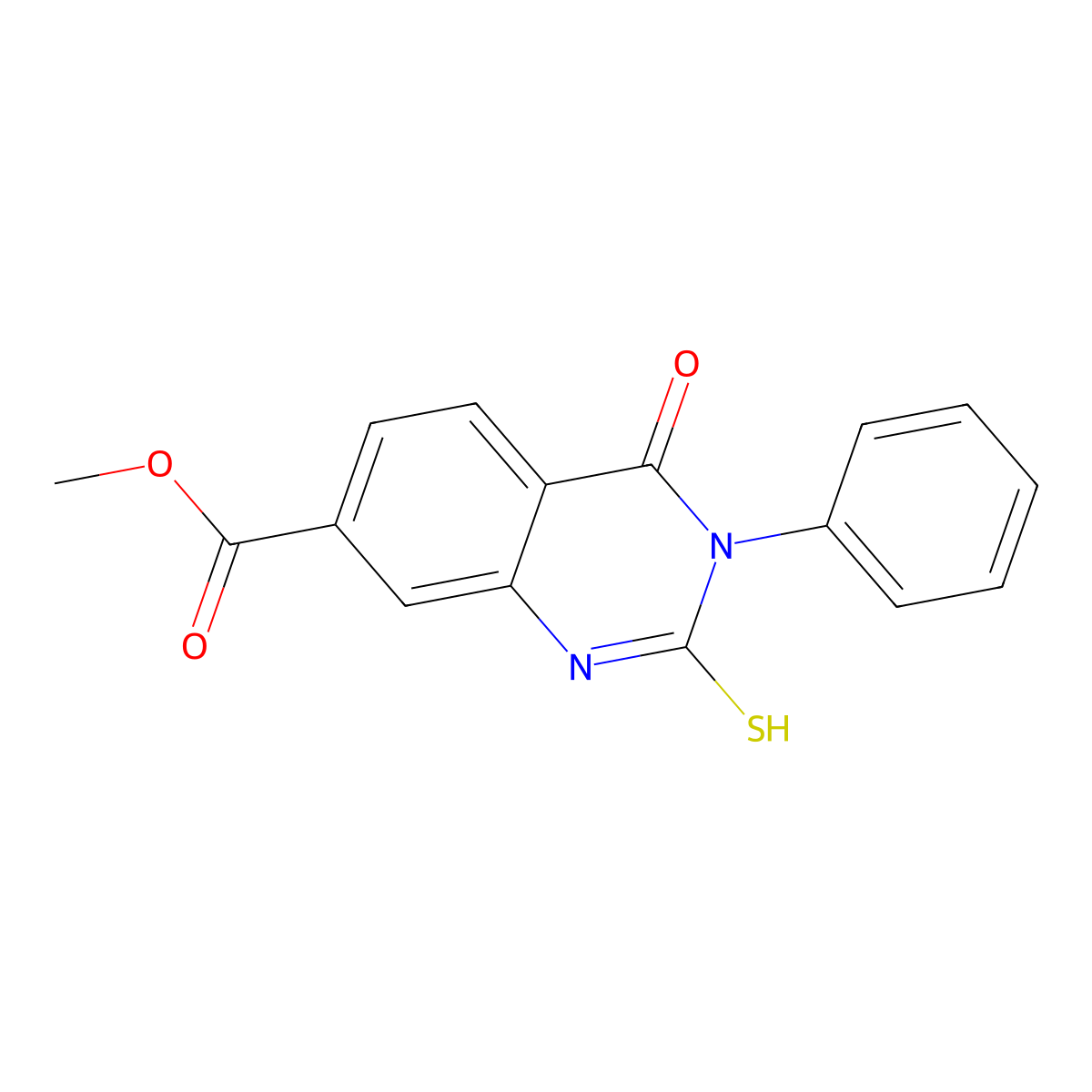 Methyl 4-oxo-3-phenyl-2-sulfanyl-3,4-dihydroquinazoline-7-carboxylate molecular structure, CAS 514857-29-5