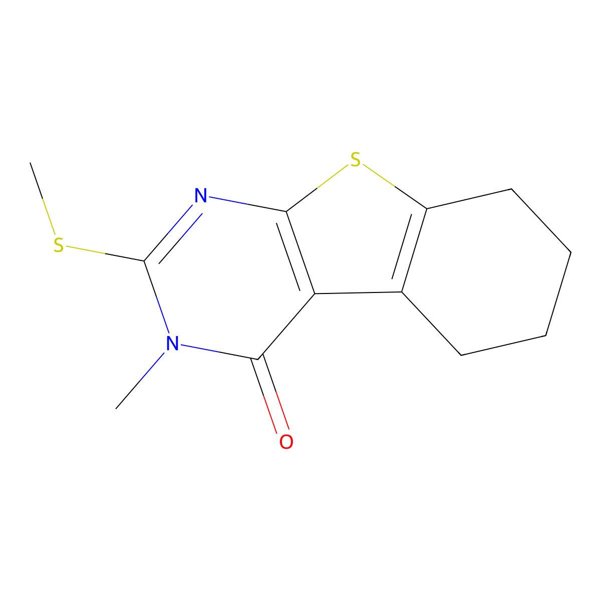 3-methyl-2-(methylsulfanyl)-5,6,7,8-tetrahydro[1]benzothieno[2,3-d]pyrimidin-4(3H)-one molecular structure, CAS 51486-17-0