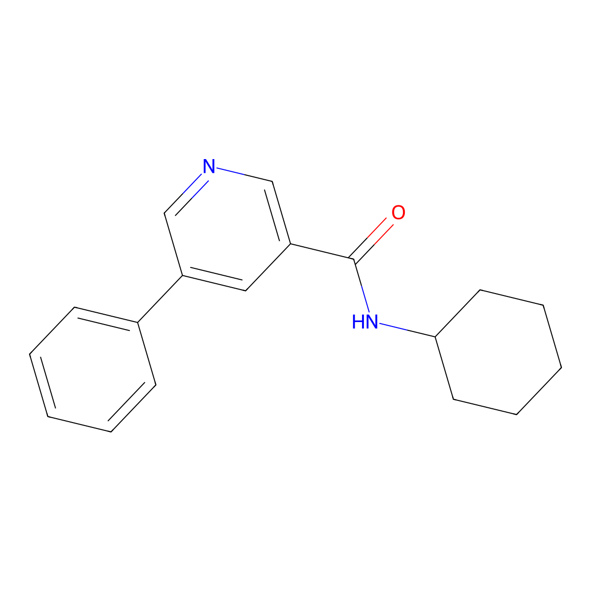 3-Pyridinecarboxamide, N-cyclohexyl-5-phenyl- molecular structure, CAS 51491-40-8