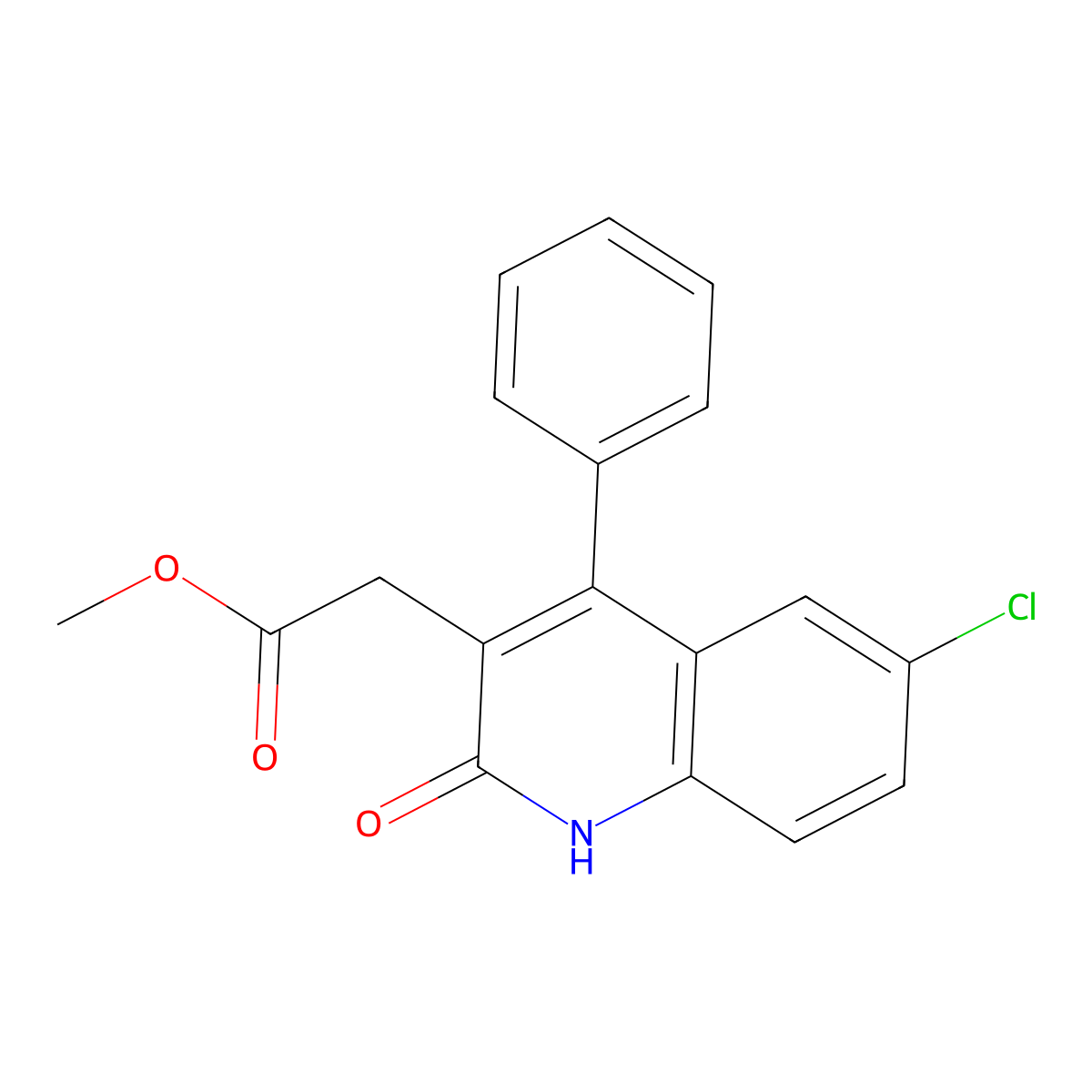 Methyl 6-chloro-1,2-dihydro-2-oxo-4-phenyl-3-quinolineacetate molecular structure, CAS 51505-11-4