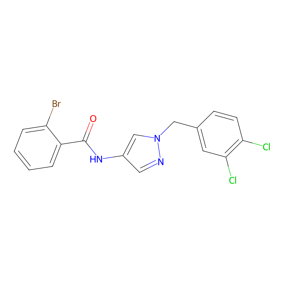 2-bromo-N-[1-[(3,4-dichlorophenyl)methyl]pyrazol-4-yl]benzamide molecular structure, CAS 515119-90-1