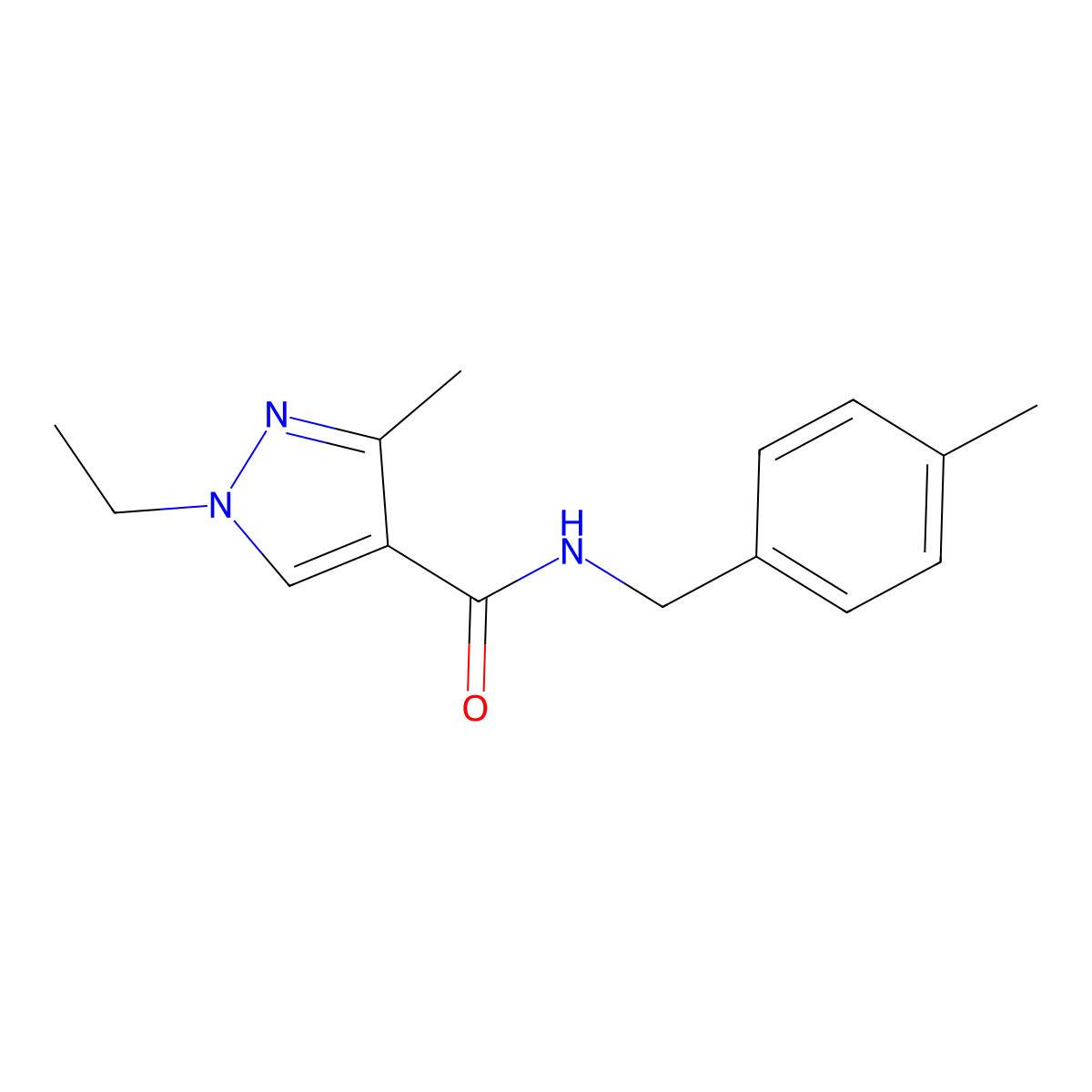1-ethyl-3-methyl-N-[(4-methylphenyl)methyl]pyrazole-4-carboxamide molecular structure, CAS 515120-05-5