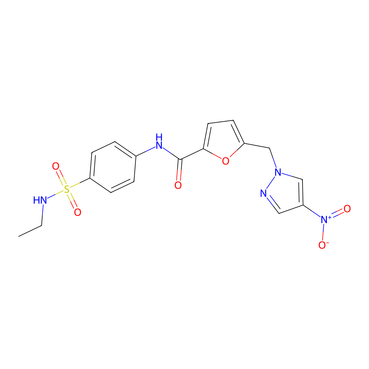 N-[4-(ethylsulfamoyl)phenyl]-5-[(4-nitropyrazol-1-yl)methyl]furan-2-carboxamide molecular structure, CAS 515120-08-8
