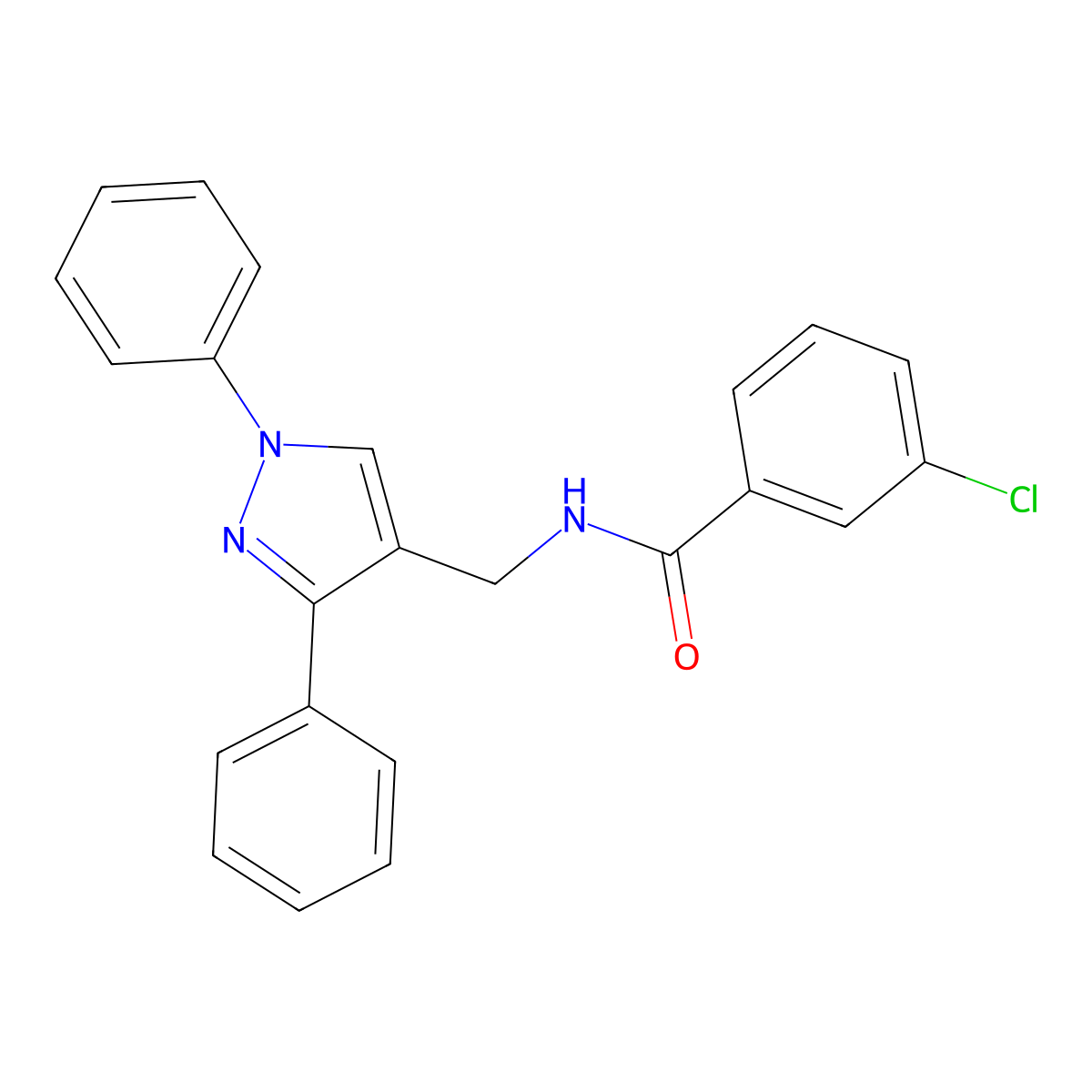 3-chloro-N-[(1,3-diphenylpyrazol-4-yl)methyl]benzamide molecular structure, CAS 515120-23-7