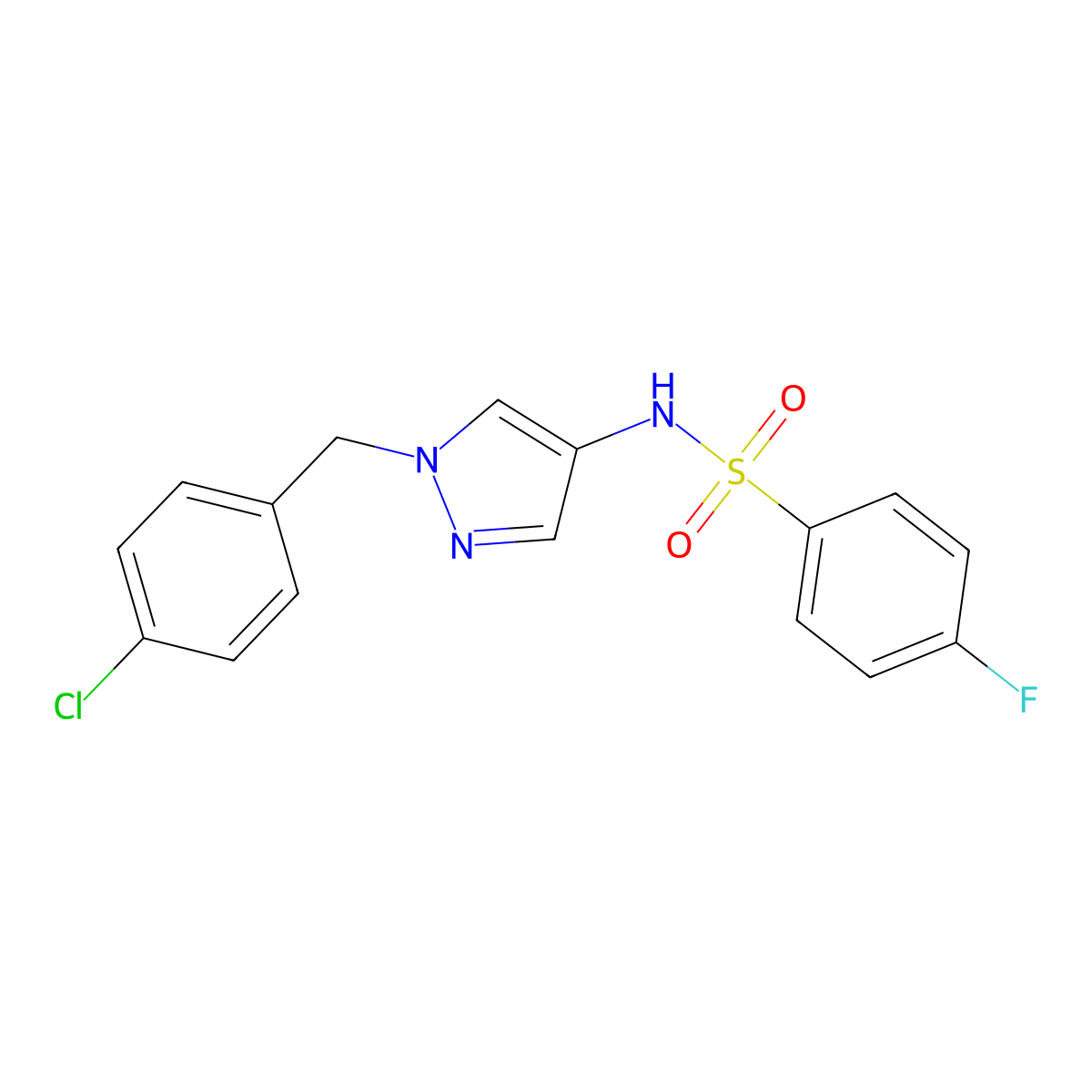 N-[1-[(4-chlorophenyl)methyl]pyrazol-4-yl]-4-fluorobenzenesulfonamide molecular structure, CAS 515120-25-9
