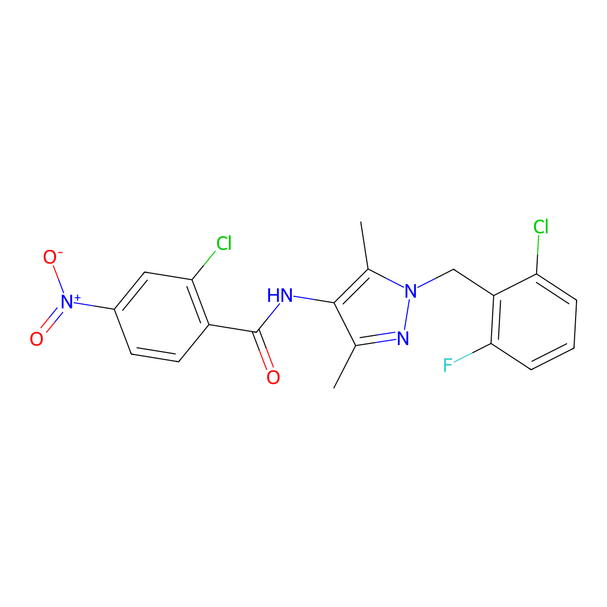 2-chloro-N-[1-(2-chloro-6-fluorobenzyl)-3,5-dimethyl-1H-pyrazol-4-yl]-4-nitrobenzamide molecular structure, CAS 515120-32-8