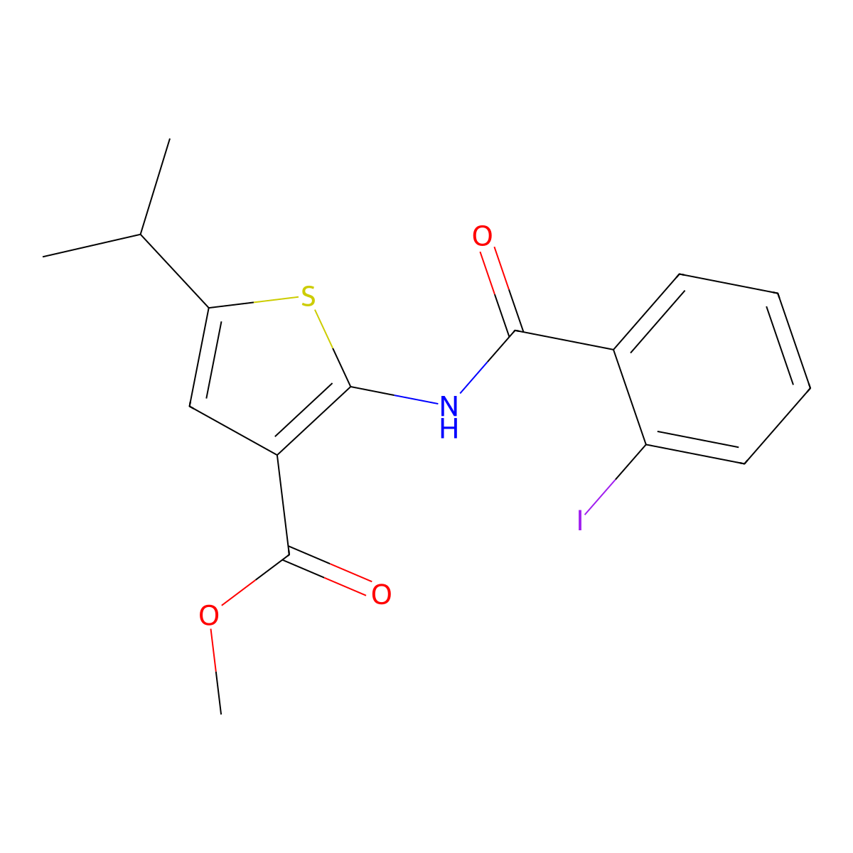 Methyl 2-[(2-iodobenzoyl)amino]-5-isopropyl-3-thiophenecarboxylate molecular structure, CAS 515120-37-3