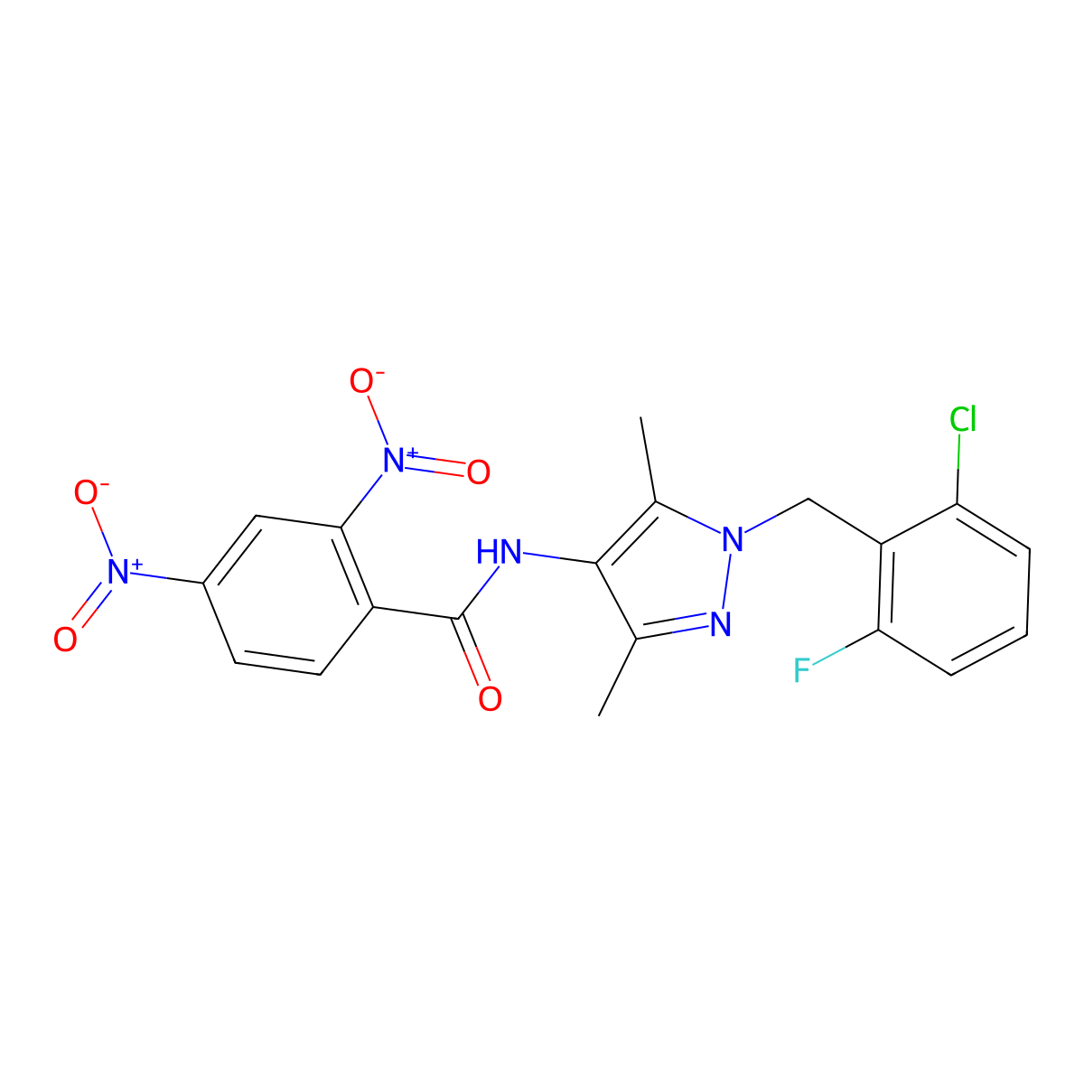N-[1-[(2-chloro-6-fluorophenyl)methyl]-3,5-dimethylpyrazol-4-yl]-2,4-dinitrobenzamide molecular structure, CAS 515120-47-5