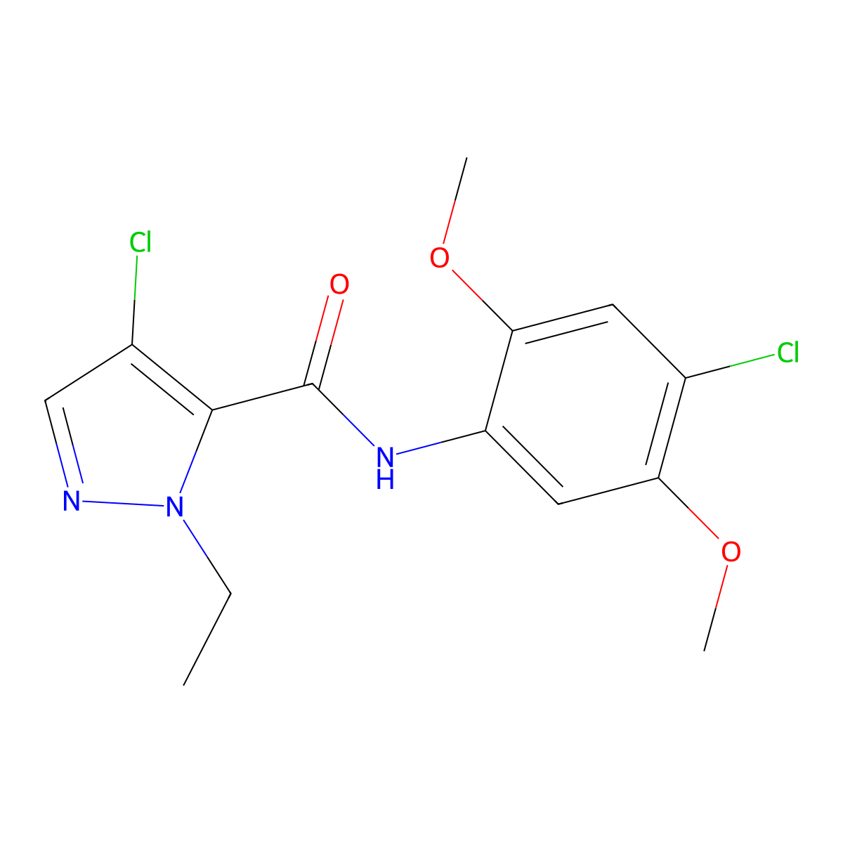 4-chloro-N-(4-chloro-2,5-dimethoxyphenyl)-2-ethylpyrazole-3-carboxamide molecular structure, CAS 515120-51-1
