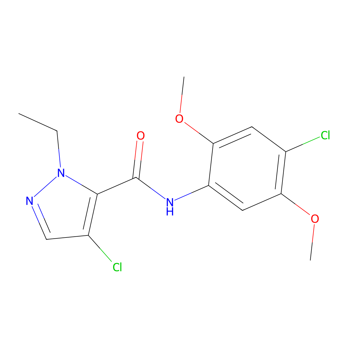 4-chloro-N-(4-chloro-2,5-dimethoxyphenyl)-2-ethylpyrazole-3-carboxamide molecular structure, CAS 515120-51-1