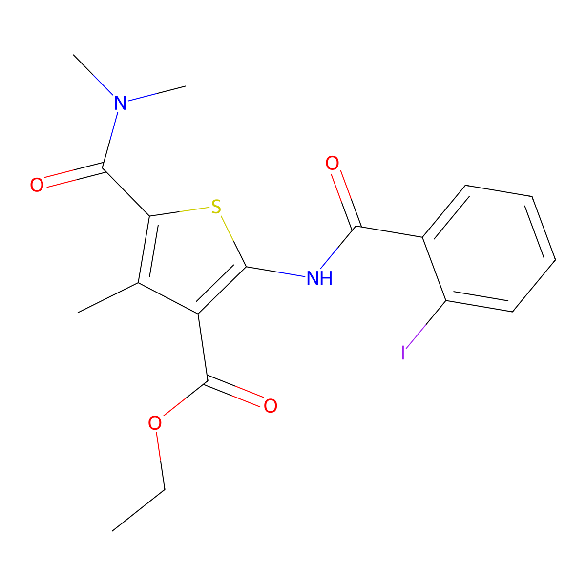 Ethyl 5-(dimethylcarbamoyl)-2-[(2-iodobenzoyl)amino]-4-methylthiophene-3-carboxylate molecular structure, CAS 515120-68-0