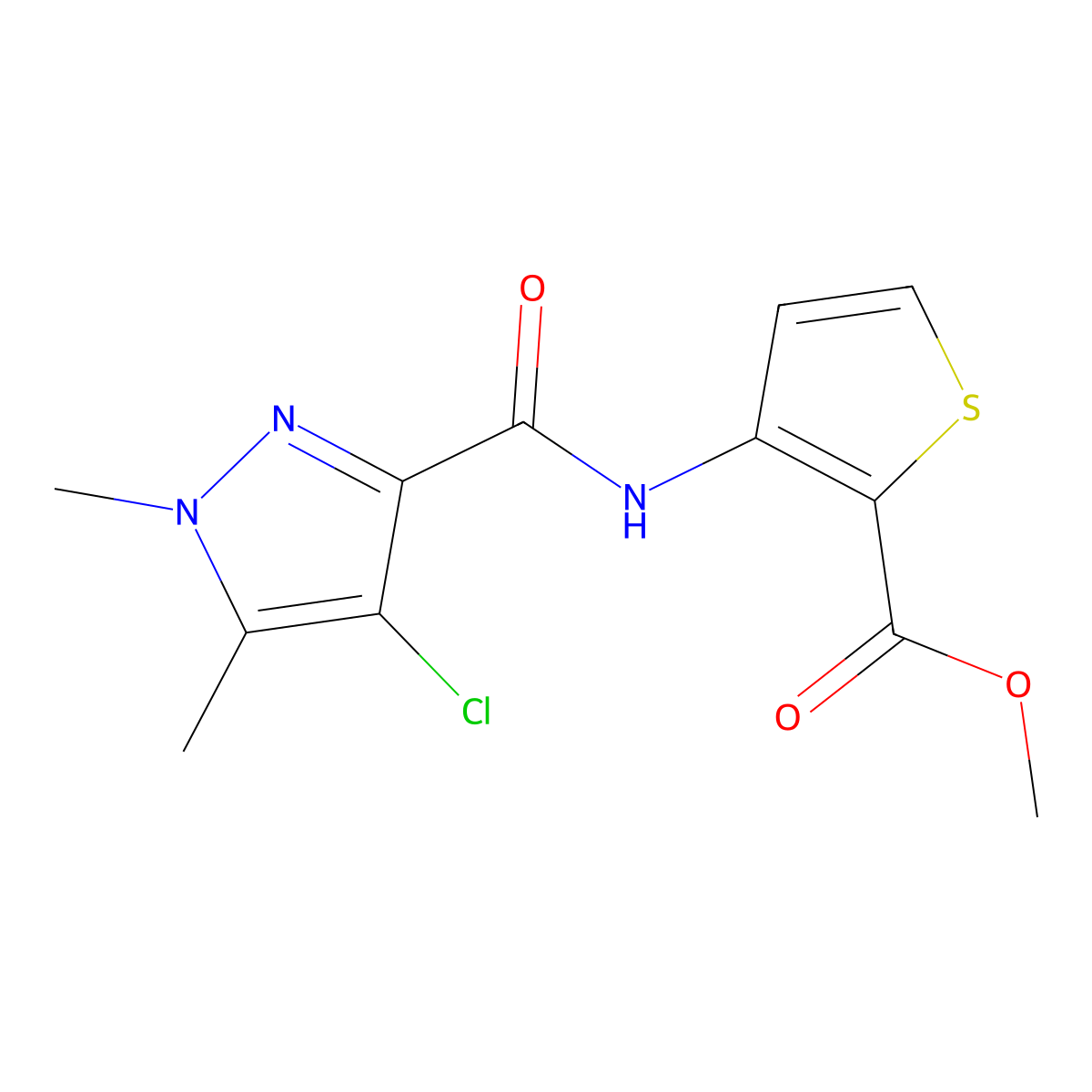 methyl 3-{[(4-chloro-1,5-dimethyl-1H-pyrazol-3-yl)carbonyl]amino}-2-thiophenecarboxylate molecular structure, CAS 515120-79-3