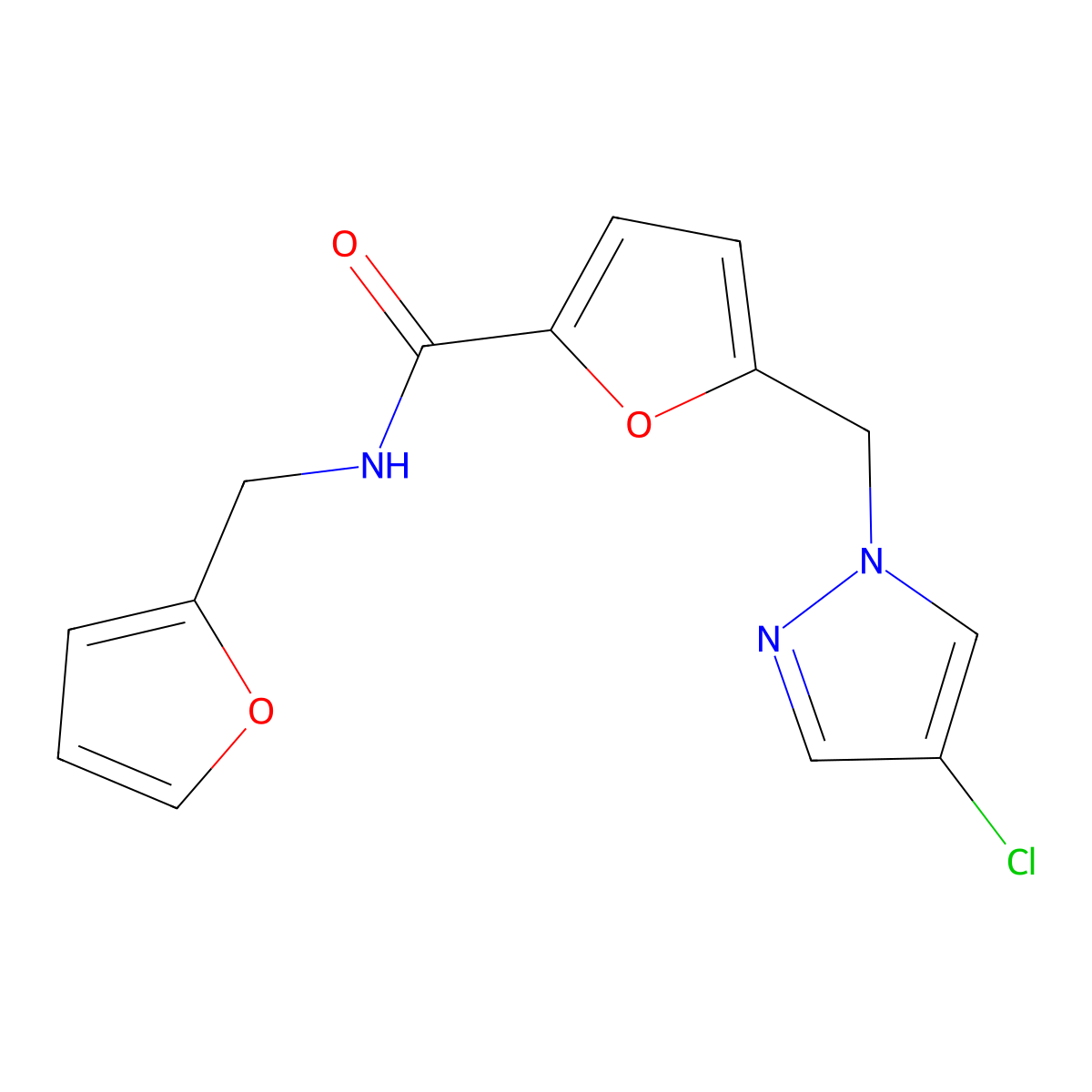 5-[(4-chloropyrazol-1-yl)methyl]-N-(furan-2-ylmethyl)furan-2-carboxamide molecular structure, CAS 515121-00-3