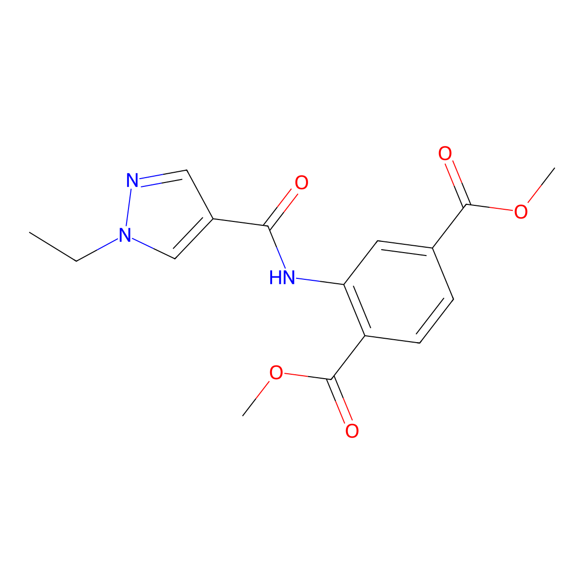 dimethyl 2-{[(1-ethyl-1H-pyrazol-4-yl)carbonyl]amino}terephthalate molecular structure, CAS 515121-09-2