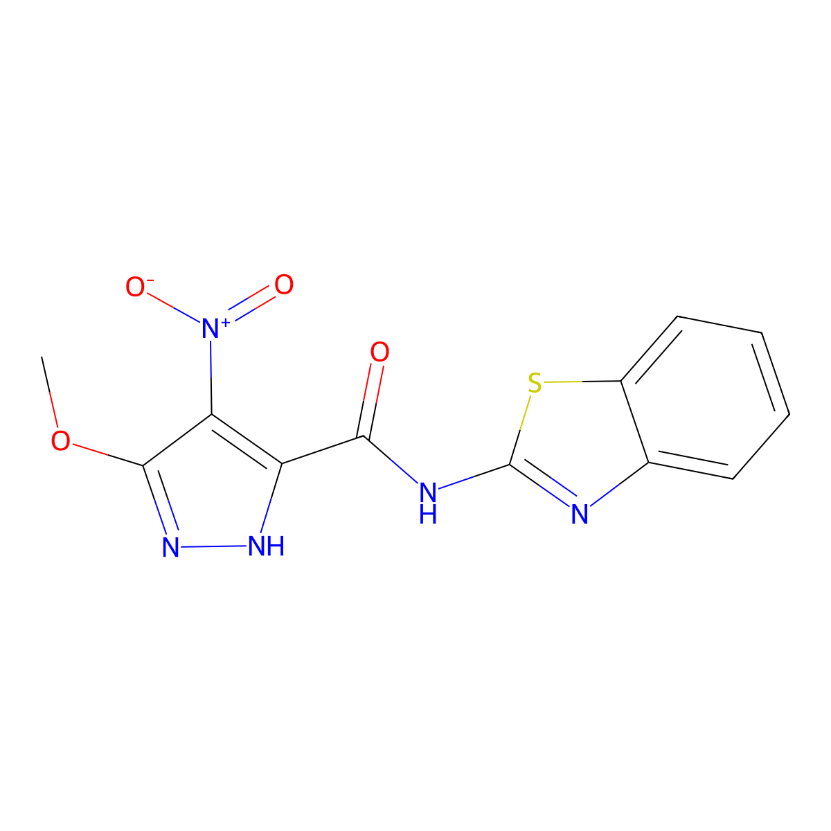 N-(1,3-benzothiazol-2-yl)-3-methoxy-4-nitro-1H-pyrazole-5-carboxamide molecular structure, CAS 515121-23-0