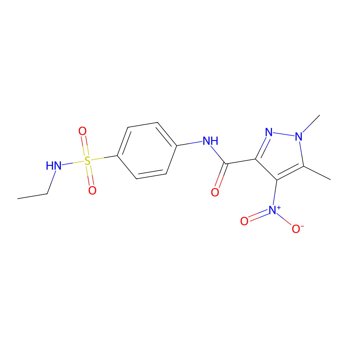 N-[4-(ethylsulfamoyl)phenyl]-1,5-dimethyl-4-nitropyrazole-3-carboxamide molecular structure, CAS 515121-25-2