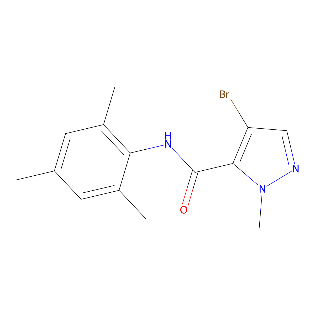 4-bromo-2-methyl-N-(2,4,6-trimethylphenyl)pyrazole-3-carboxamide molecular structure, CAS 515121-29-6