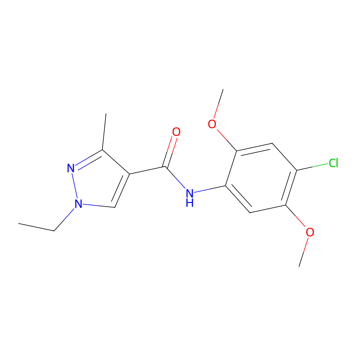 N-(4-chloro-2,5-dimethoxyphenyl)-1-ethyl-3-methylpyrazole-4-carboxamide molecular structure, CAS 515121-31-0