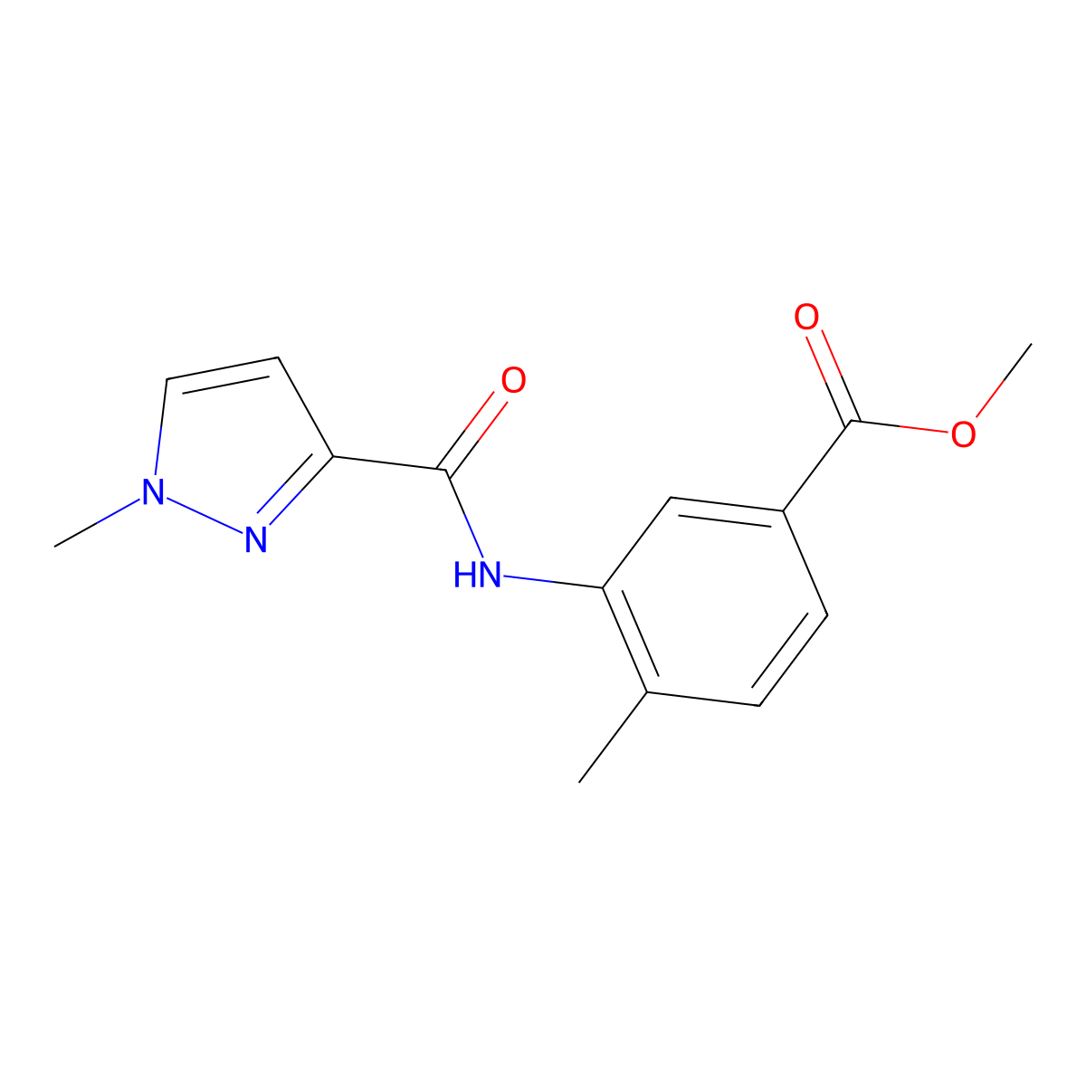 methyl 4-methyl-3-{[(1-methyl-1H-pyrazol-3-yl)carbonyl]amino}benzoate molecular structure, CAS 515121-38-7