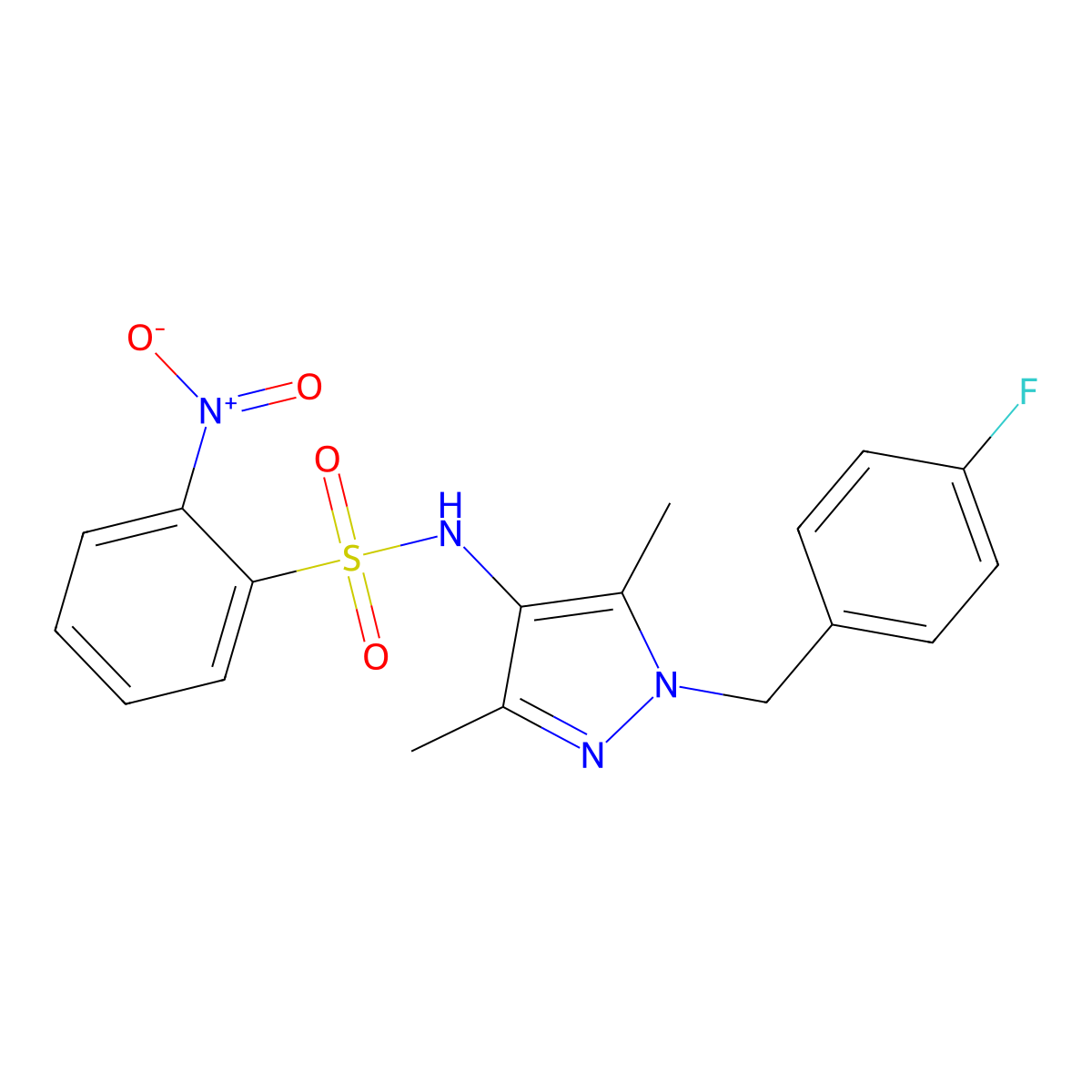 N-[1-[(4-fluorophenyl)methyl]-3,5-dimethylpyrazol-4-yl]-2-nitrobenzenesulfonamide molecular structure, CAS 515121-40-1