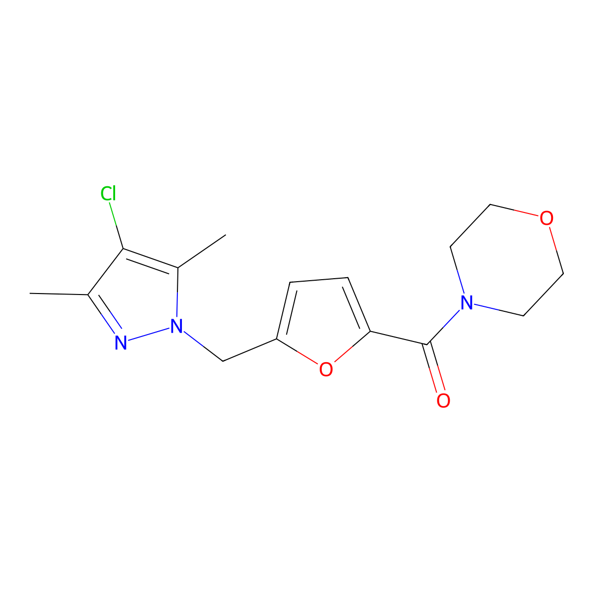 [5-[(4-Chloro-3,5-dimethylpyrazol-1-yl)methyl]furan-2-yl]-morpholin-4-ylmethanone molecular structure, CAS 515121-45-6