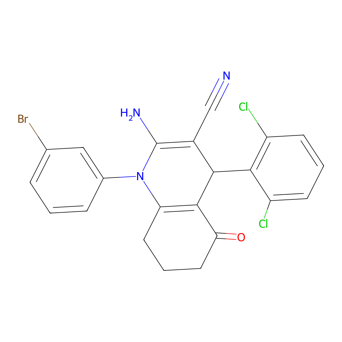 2-Amino-1-(3-bromophenyl)-4-(2,6-dichlorophenyl)-5-oxo-4,6,7,8-tetrahydroquinoline-3-carbonitrile molecular structure, CAS 515121-50-3