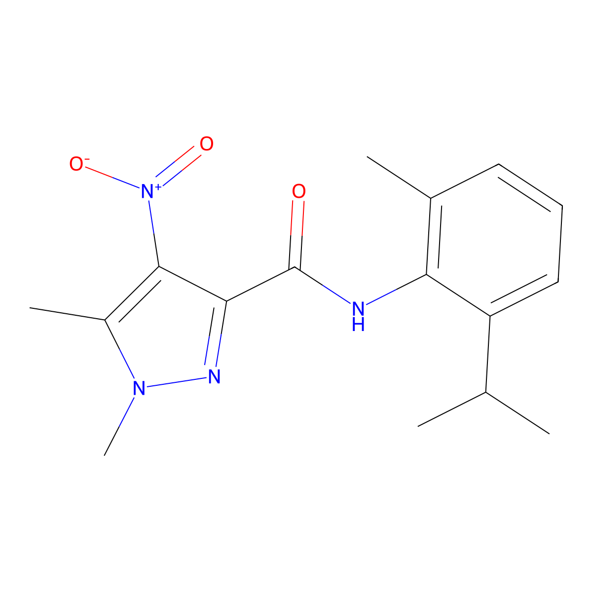 1,5-dimethyl-N-(2-methyl-6-propan-2-ylphenyl)-4-nitropyrazole-3-carboxamide molecular structure, CAS 515121-55-8