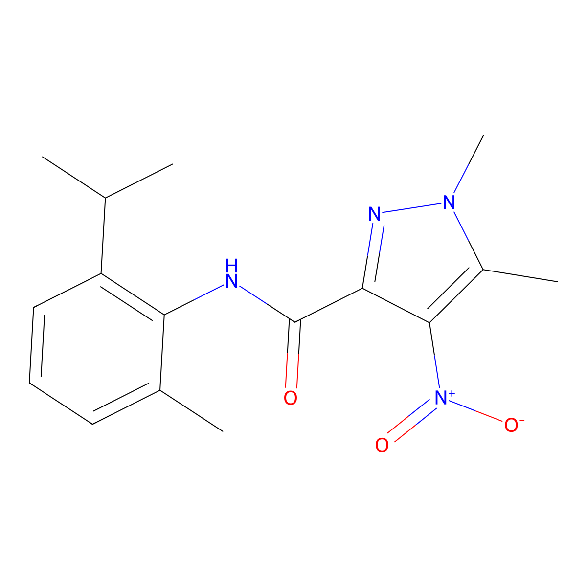 1,5-dimethyl-N-(2-methyl-6-propan-2-ylphenyl)-4-nitropyrazole-3-carboxamide molecular structure, CAS 515121-55-8