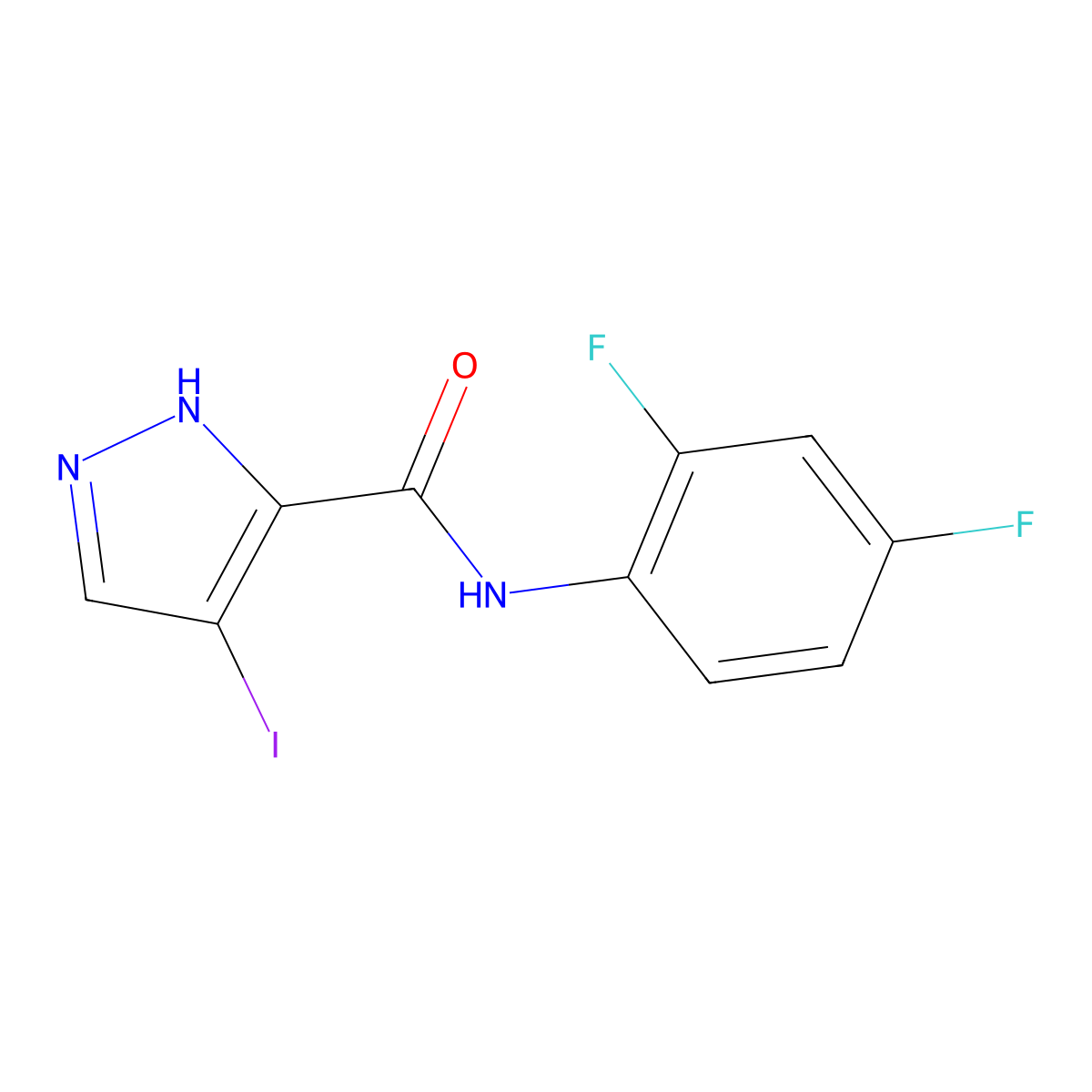 N-(2,4-difluorophenyl)-4-iodo-1H-pyrazole-3-carboxamide molecular structure, CAS 515121-67-2
