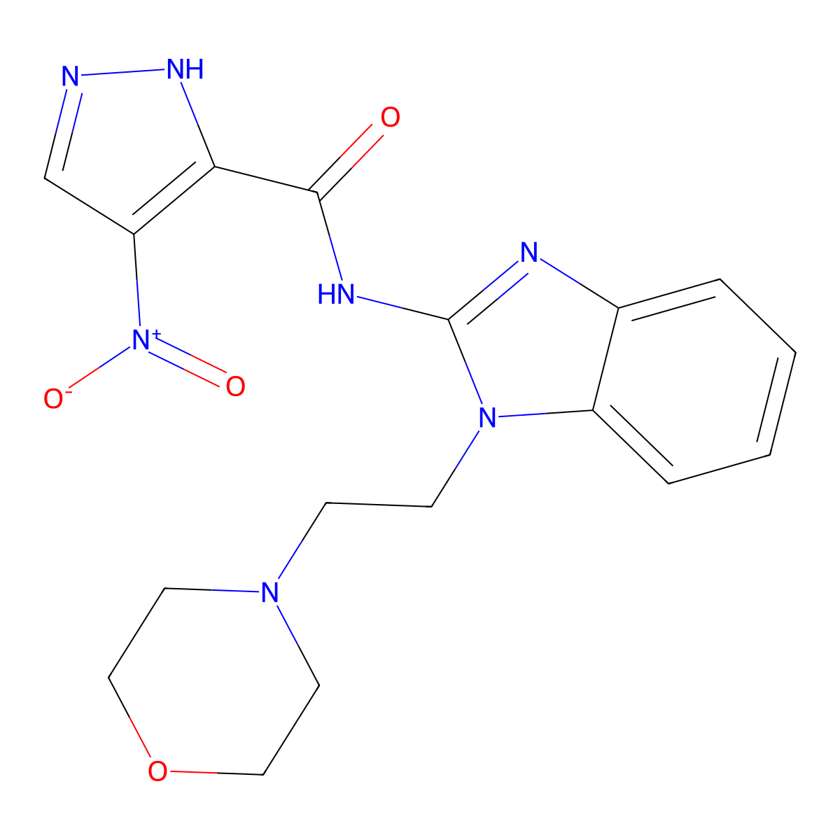 N-[1-(2-morpholin-4-ylethyl)benzimidazol-2-yl]-4-nitro-1H-pyrazole-5-carboxamide molecular structure, CAS 515121-82-1
